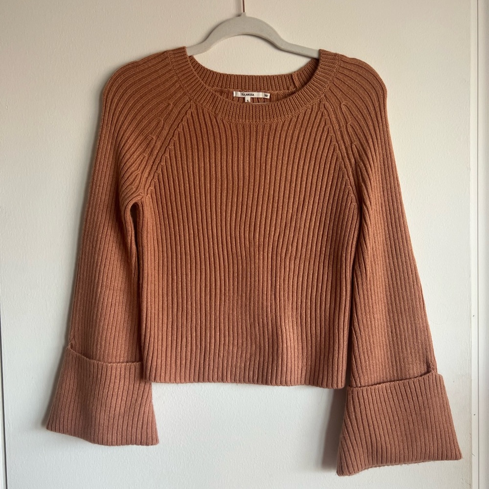 Tularosa brown pink cuffed ribbed knit sweater